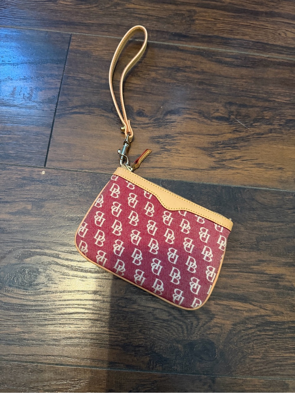 Dooney & Bourke Red Wristlet Pouch with Tan Trim
